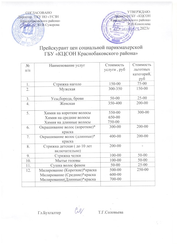 Прейскурант цен парикмахерских услуг