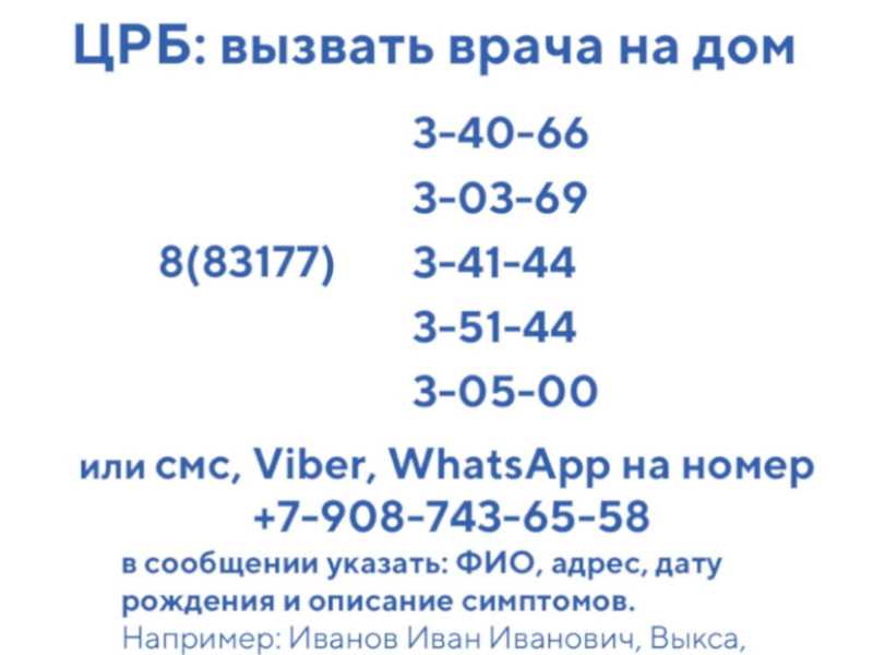 Номера телефонов для вызова врача в ЦРБ